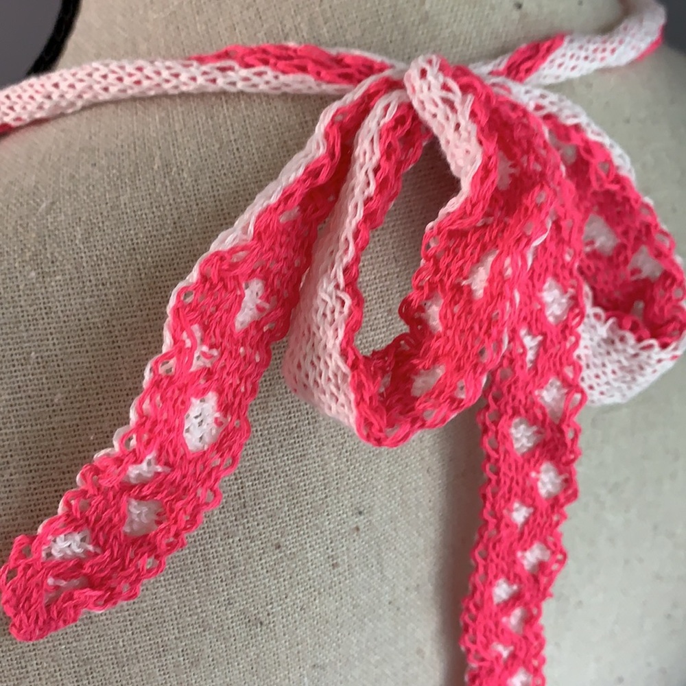 Fuchsia Pink Crochet Two Pc Tie Halter Top And Skirt Coverup Set New - Picture 12 of 14